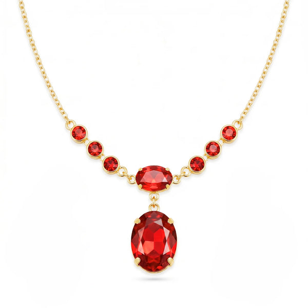 PAJURI Necklace Anti-Tarnish Ruby Red Oval Crystal Pendant