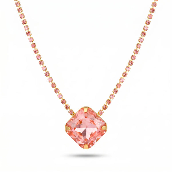 PAJURI Necklace Anti-Tarnish Oversized Cushion-Shaped Rhinestone Chain Pendant