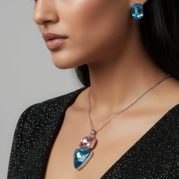 PAJURI Necklace Anti-Tarnish Rectangle & Triangle Pendant with Earrings