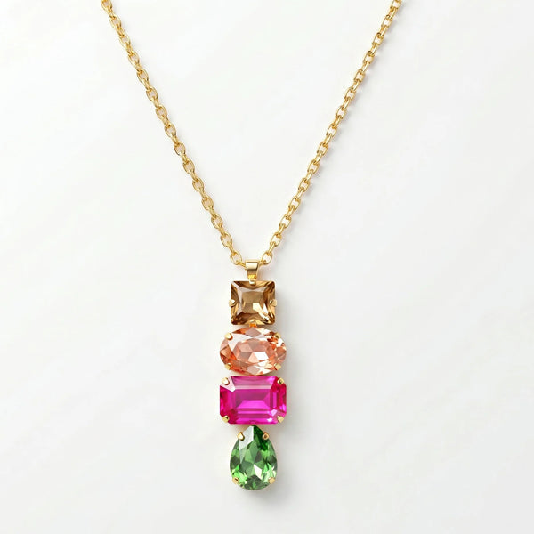 PAJURI Necklace Anti-Tarnish Long Multicoloured Pendant With Mixed Shapes