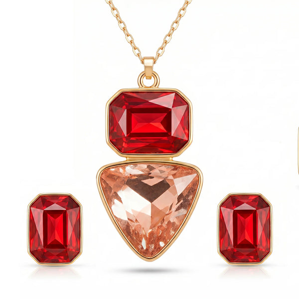 PAJURI Necklace Anti-Tarnish Rectangle & Triangle Pendant with Earrings