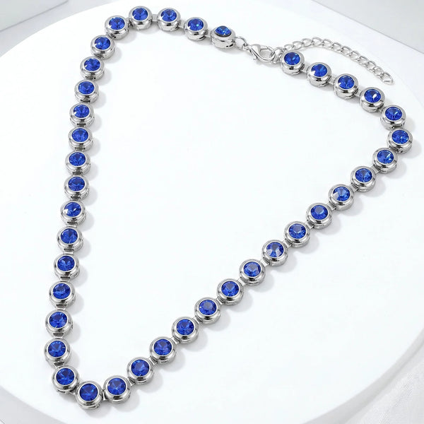 PAJURI Necklace Anti-Tarnish Studded Single-Line With Blue Sapphire Crystals