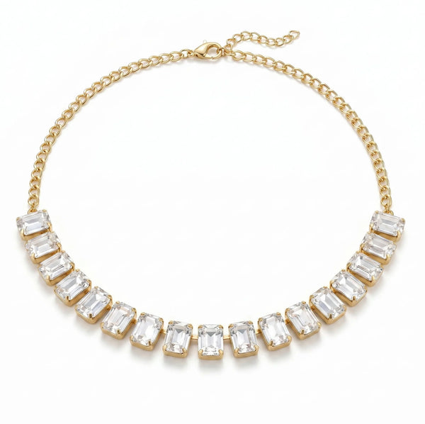 PAJURI Necklace Anti-Tarnish White Emerald-Cut Crystal Single-Line