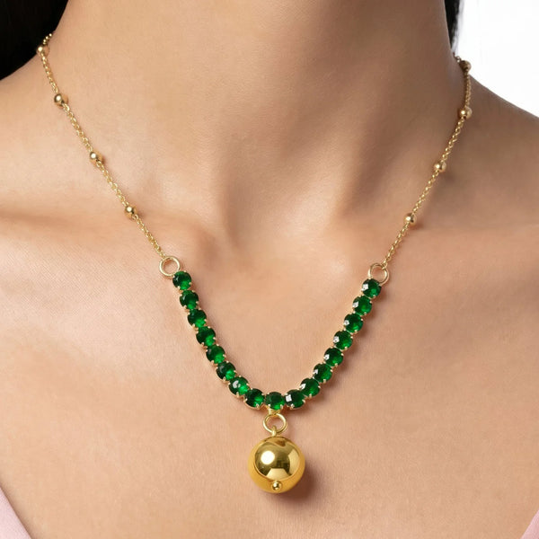 PAJURI Necklace Anti-Tarnish Emerald Ball Pendant