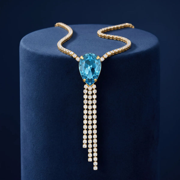 PAJURI Necklace Anti-Tarnish Drop Crystal Rhinestone Tassel Chain
