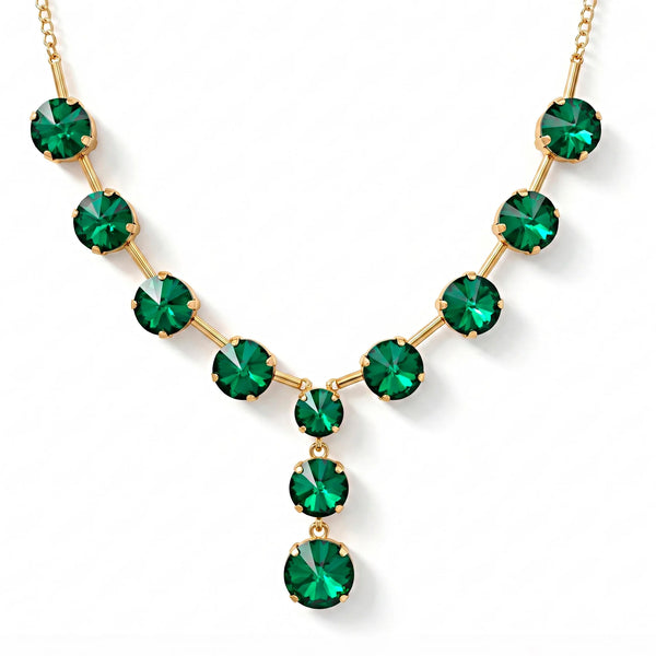 PAJURI Necklace Anti-Tarnish Spacer Round Emerald Green Crystals Set