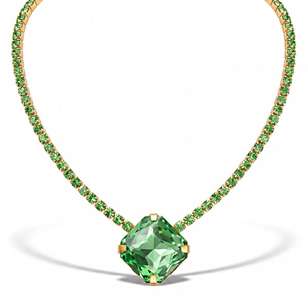 PAJURI Necklace Anti-Tarnish Oversized Cushion Rhinestone Peridot Pendant