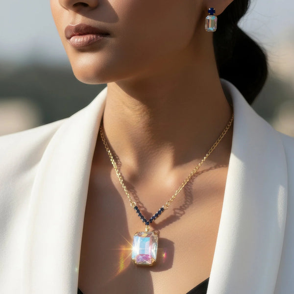 PAJURI Necklace Anti-Tarnish V-Shape Pendant Set with Earrings