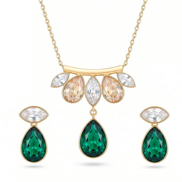 PAJURI Necklace Anti-Tarnish Marquise and Drop Crystals Pendant Set with Earrings